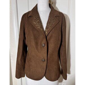 Susan Graver Jacket Womens M Faux Suede Fabric Studded‎ Blazer 2 Button